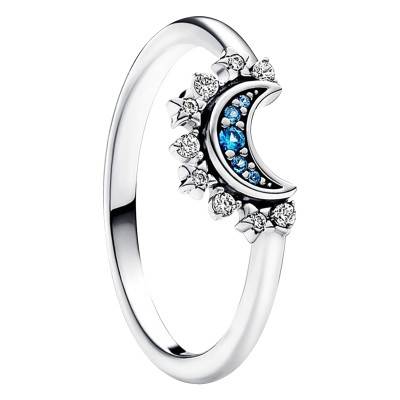 925 Silver Blue Sparkling Celestial Moon Ring - Pandora