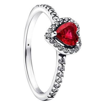 Bague Cœur Rouge Surélevé en Argent 925 - Pandora