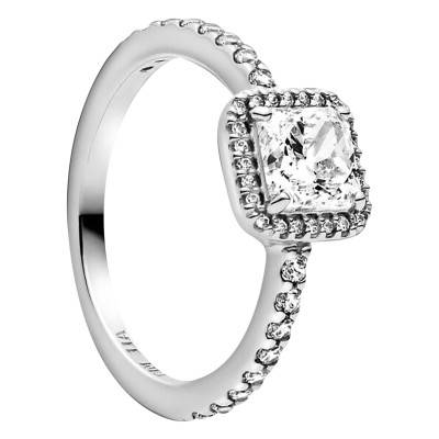 925 Silver White Stone Sparkling Cushion Halo Ring - Pandora