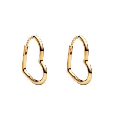 Gold-Plated Asymmetric Heart Hoop Earrings - Pandora