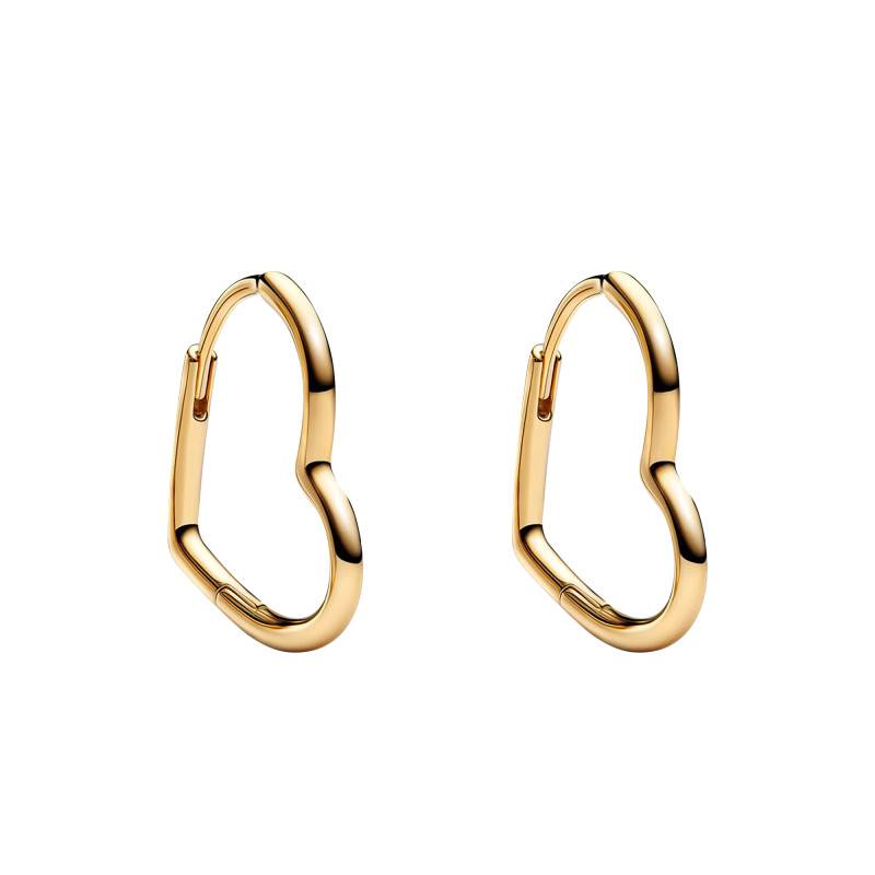 Gold-Plated Asymmetric Heart Hoop Earrings - Pandora