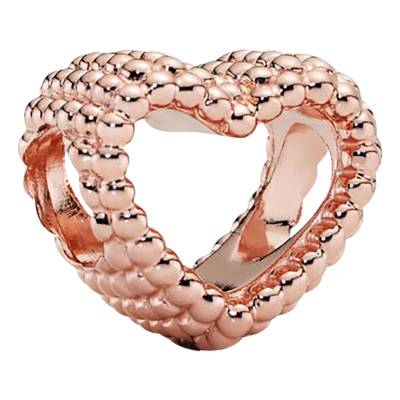 Charm Coeur Ouvert Perlé en Métal Doré Or Rose 585 - Pandora