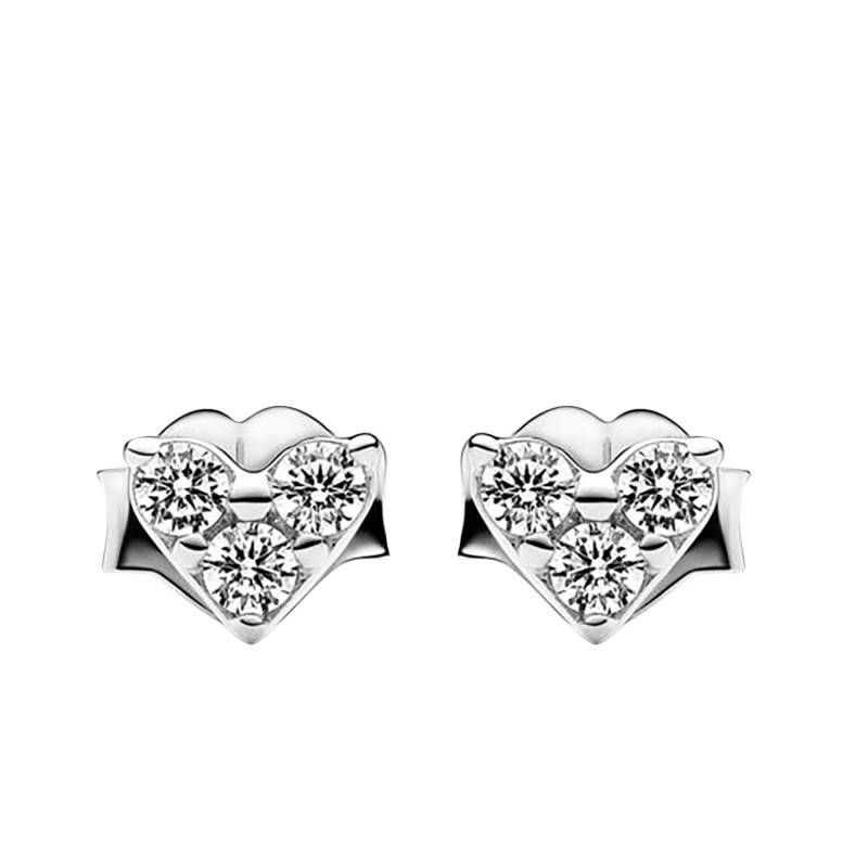 925 Silver & Three-Stone Heart Stud Earrings - Pandora