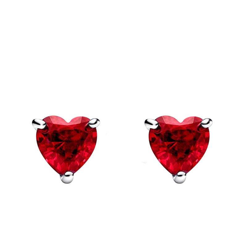 925 Silver Red Heart Stud Earrings - Pandora