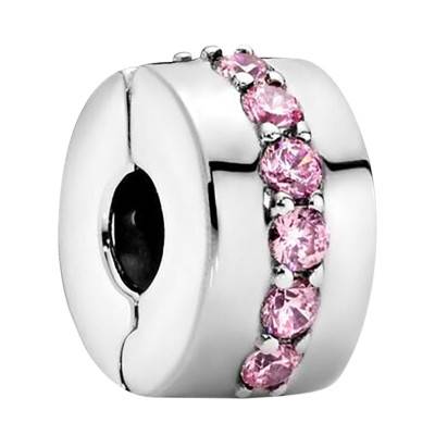 Pink Sparkling Row Clip 925 Silver Charm - Pandora