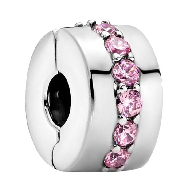 Pink Sparkling Row Clip 925 Silver Charm - Pandora