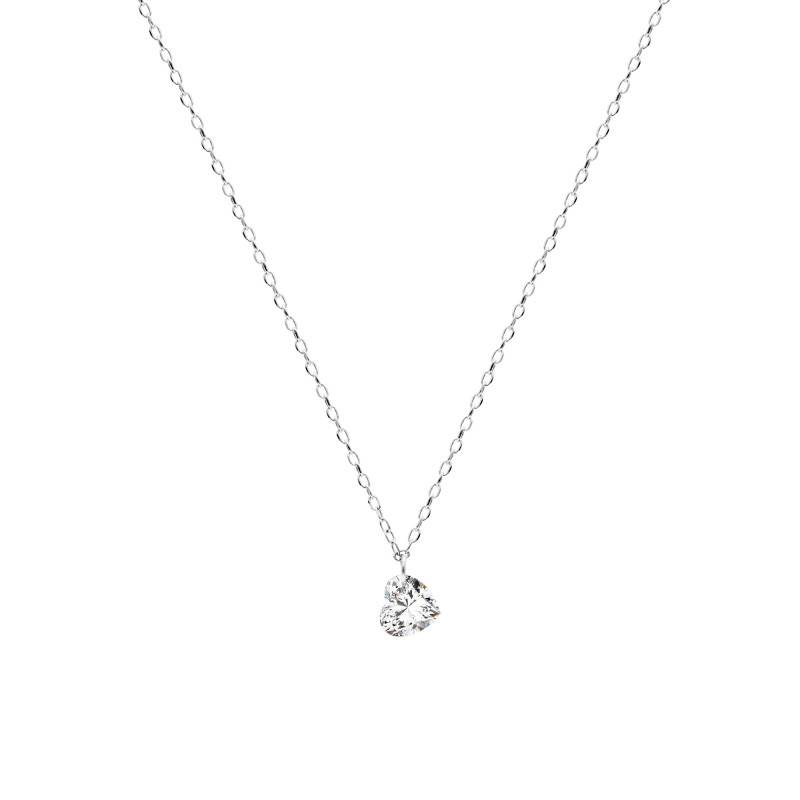 750 White Gold & 0.30 ct Synthetic Diamond Heart Necklace, Length 42 cm - Demetra
