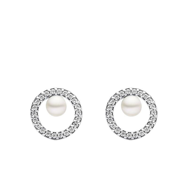 Treated Freshwater Cultured Pearl and Stone Halo Earrings - Pandora