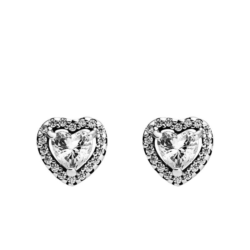 925 Silver Raised Hearts Stud Earrings - Pandora