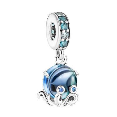 Adorable Octopus Murano Glass & 925 Silver Pendant Charm - Pandora