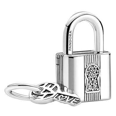 925/1000 Silver Engravable Lock and Key Pendant Charm - Pandora
