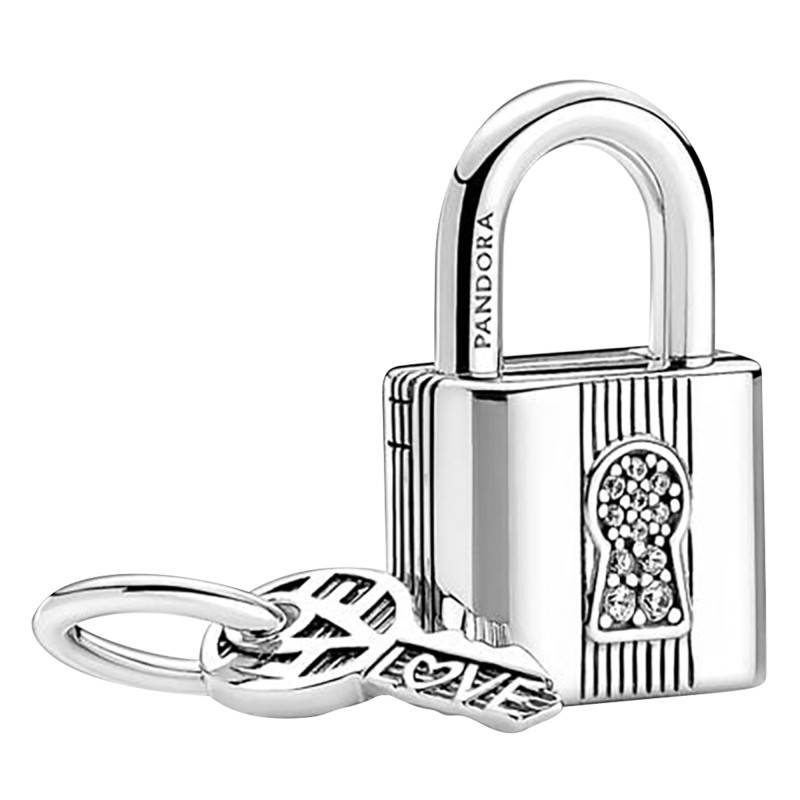 925/1000 Silver Engravable Lock and Key Pendant Charm - Pandora
