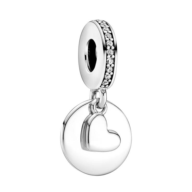 925 Silver Engravable Heart Disc Pendant Charm - Pandora