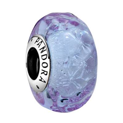 925 Silver Lavender Rippled Murano Glass Charm - Pandora