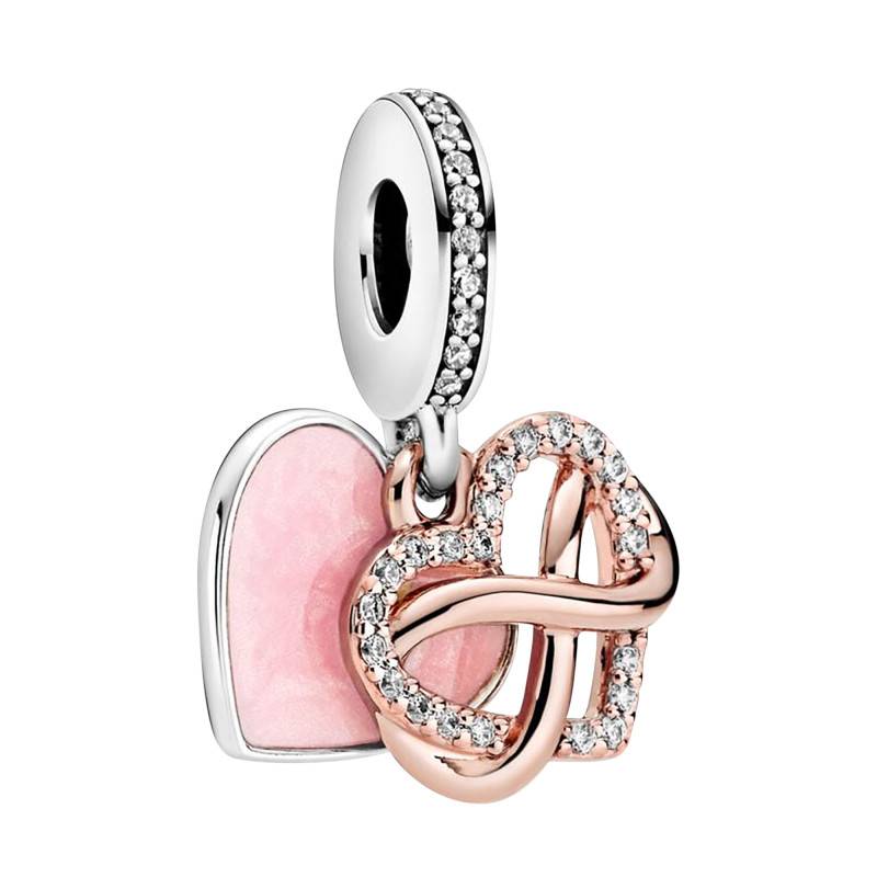 925/1000 Silver & Rose Gold-Plated Sparkling Infinity Heart Pendant Charm - Pandora