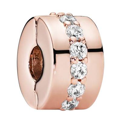 Rose Gold Sparkling Row Spacer Charm - Pandora