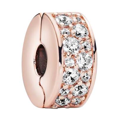 Rose Gold-Plated & White Stone Clip Charm - Pandora