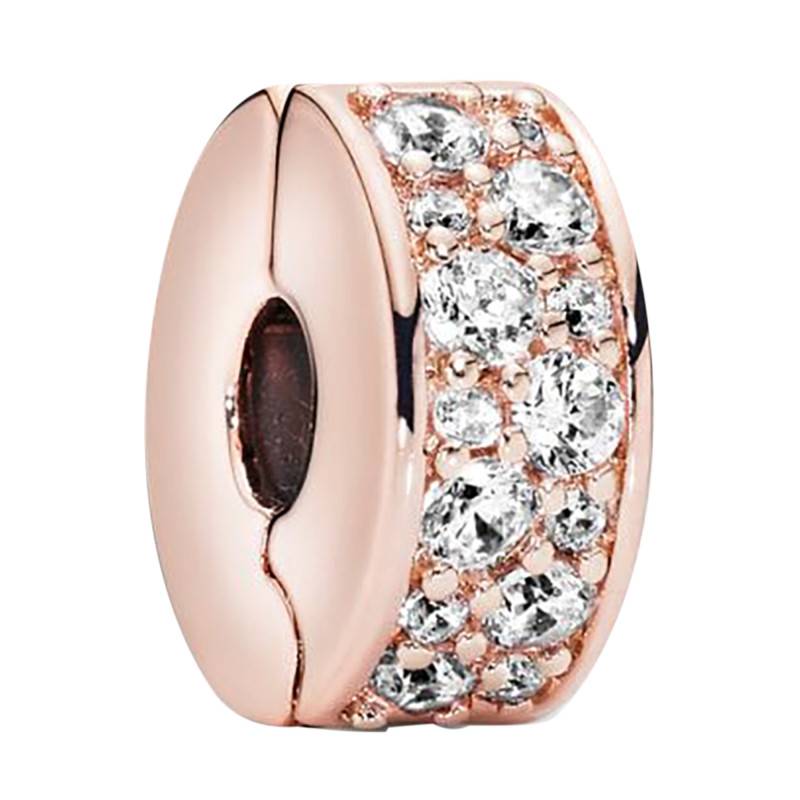 Rose Gold-Plated & White Stone Clip Charm - Pandora