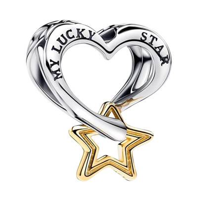 Charm Bonne Étoile & Cœur en Argent 925 et Métal Doré - Pandora
