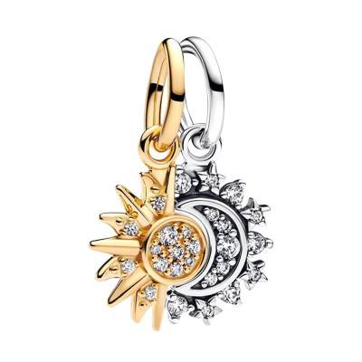 925 Silver & Gold-Plated Metal Separable Sun and Moon Pendant Charm - Pandora