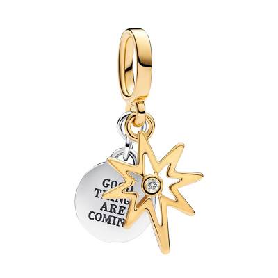 Charm Pendant Étoile Polaire Gravable Diamant de Synthèse en Argent 925 et Métal Doré - Pandora