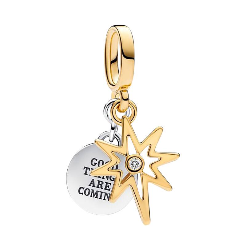 Engravable Polar Star Pendant Charm in 925 Silver Gold-Plated & Lab-Grown Diamond - Pandora