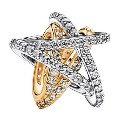 Charm Étoile Croisée Scintillante en Argent 925 et Métal Doré - Pandora