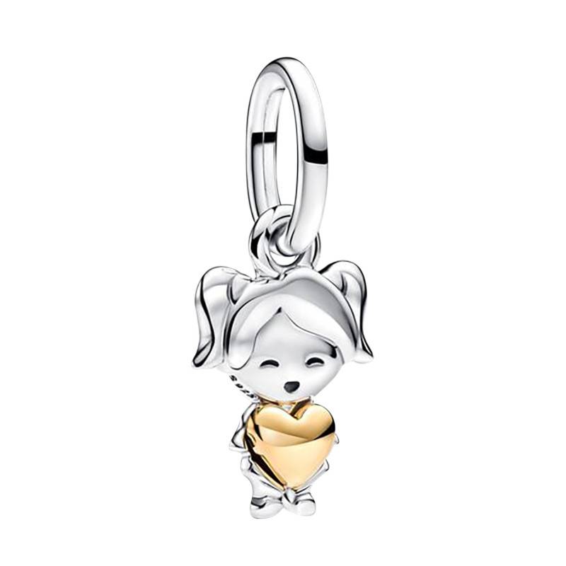 Happy Girl Pendant Charm in 925 Silver and Gold-Plated Metal - Pandora