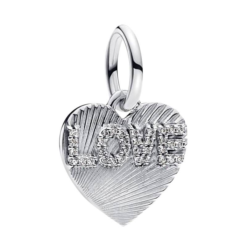 Engravable Love Heart Pendant Charm in 925 Silver - Pandora