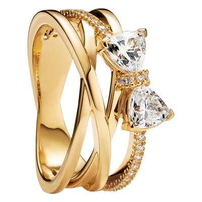 Gold-Plated Crossover Ring & Sparkling Knot - Pandora