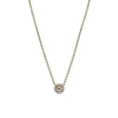 585/1000 Gold Round Pavé Halo Necklace, Adjustable Length 45 cm - Pandora