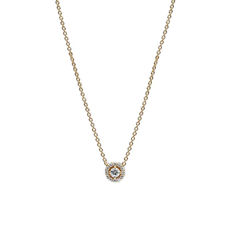 585/1000 Gold Round Pavé Halo Necklace, Adjustable Length 45 cm - Pandora