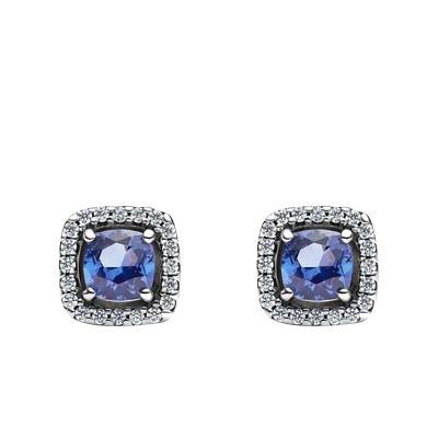 925 Silver Sparkling Square Blue Halo Stud Earrings - Pandora