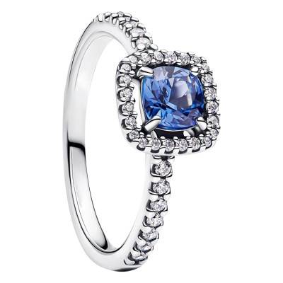 Bague Halo Bleu Carré Scintillant en Argent 925 - Pandora