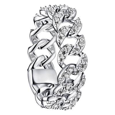 925 Silver & White Stones Cuban Link Ring - Pandora