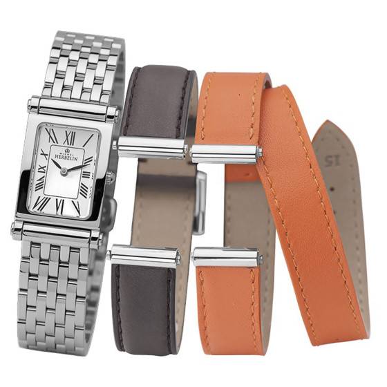 Bracelet De Montre Michel Herbelin Antares 17048.03 - Cuir Véritable Vernis Noir 15mm