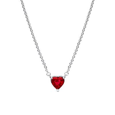 925 Silver Sparkling Red Heart Necklace, 45 cm Length - Pandora