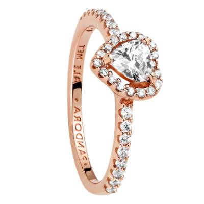 Bague Cœur Blanc Surélevé Scintillant Dorée Rose - Pandora