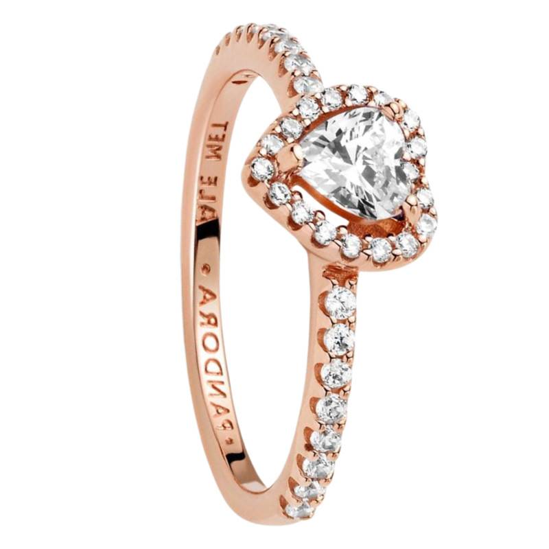 Rose Gold White Sparkling Elevated Heart Ring - Pandora
