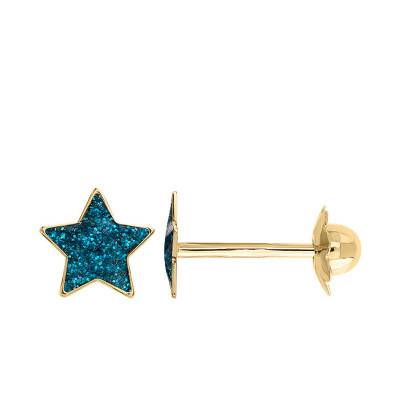 375 Yellow Gold & Enamel Blue Star Stud Earrings - Bambins