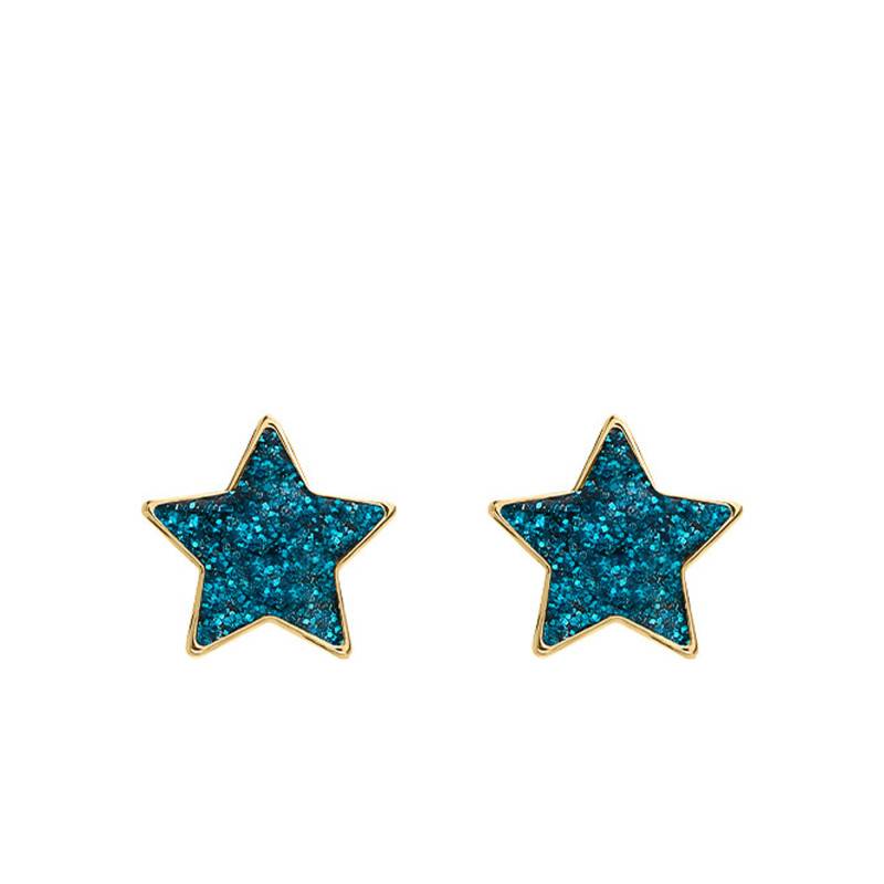 375 Yellow Gold & Enamel Blue Star Stud Earrings - Bambins