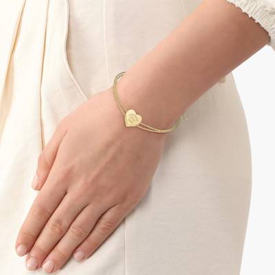 Bracelet Love My Croc Coeur Double Chaîne en Acier Doré - 2040400, Longueur 16,50 cm Ajustable - Lacoste