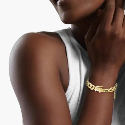 Bracelet Crocodile en Acier Doré - 2040374, Longueur 19 cm Ajustable - Lacoste