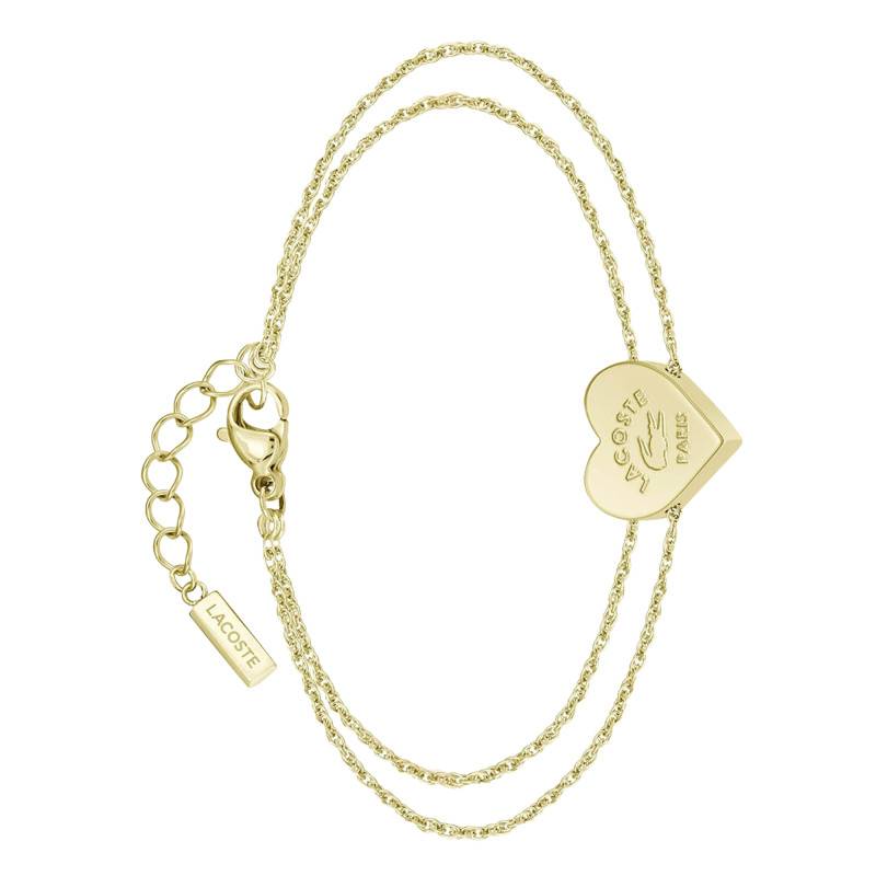 Love My Croc Heart Double Cable Chain Gold-Tone Steel Bracelet, Adjustable Length 16.50 cm - 2040400 - Lacoste