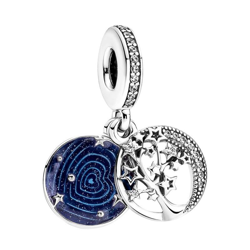 925 Silver Double Tree and Galaxy Moon Charm Pendant - Pandora