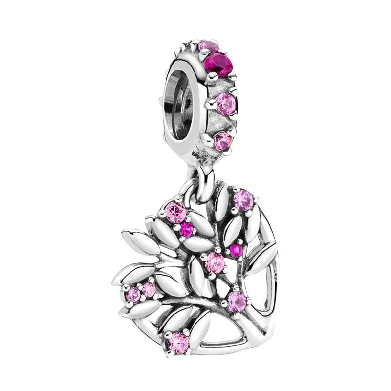 925 Sterling Silver Pink Tree of Life Heart Pendant Charm - Pandora