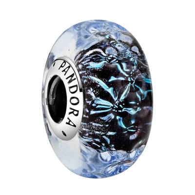 Charm Océan Verre de Murano Bleu Foncé Ondulé Argent - Pandora