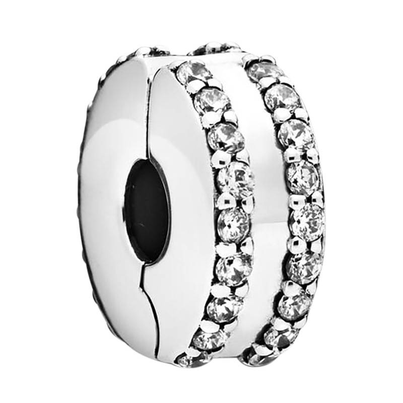 925 Silver & White Stone Double-Row Clip Charm - Pandora