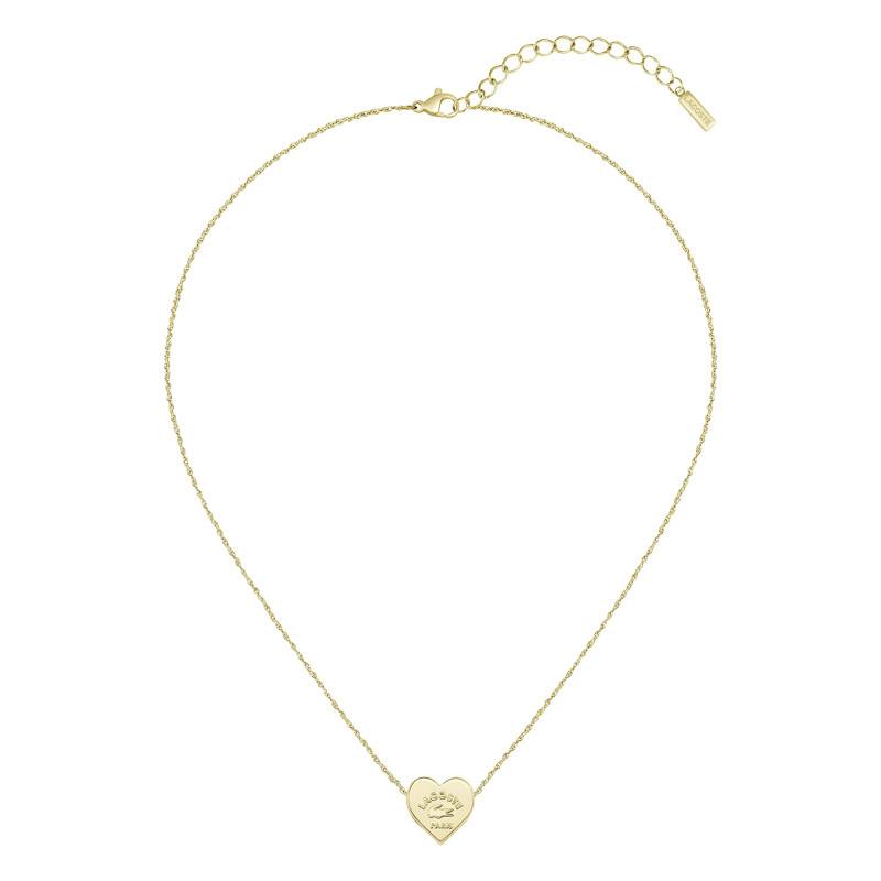 Gold-Tone Steel Love My Croc Heart Necklace, Adjustable Length 41 cm - 2040399 - Lacoste