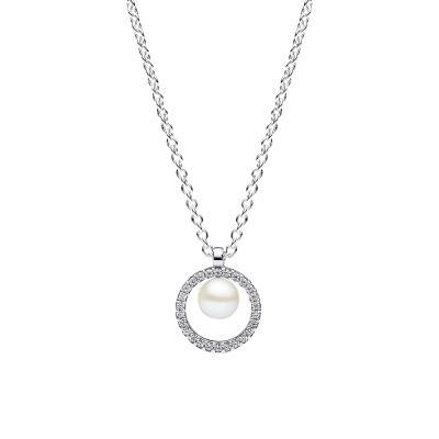 Collier Perle de Culture d'Eau Douce Traitée & Pavé, Longueur 45 cm - Pandora